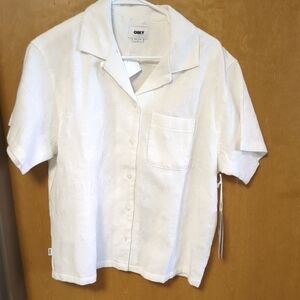 Trendy Obey White Top with Embroidered Detailing